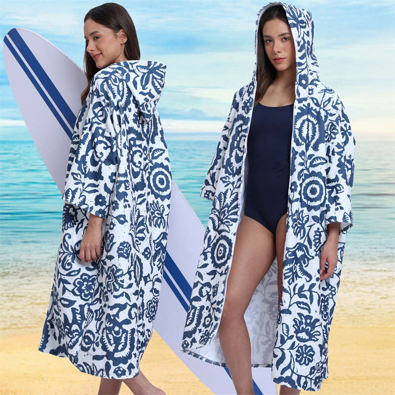 Zipper Hooded Cape Bath Towel Microfiber Surf Poncho Wearable Bathrobe Swimming Beach Towel Quick Dry Absorbent MAKOUFEI