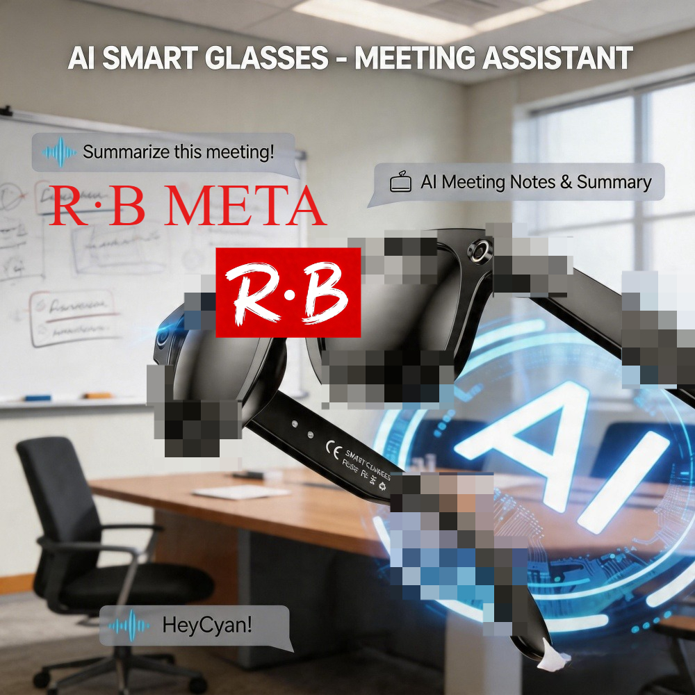 R-B META AI Smart Glasses BT Call, 800W 4K HD Camera Anti-Shake Camera Glasses with Video Recording Dual Mic, Simultaneous Interpretation/GPT Identify Objects, 270mAh