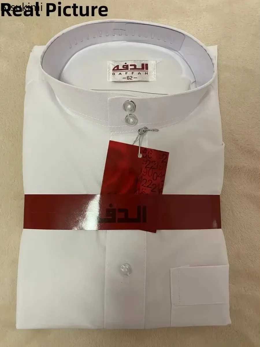 Mens Muslim Robe Islamic Ramadan Juba Kaftan Dishdash Arabian Robe Solid Color Long Sleeve Collar Loose T-shirt Dress Tunic New W251216