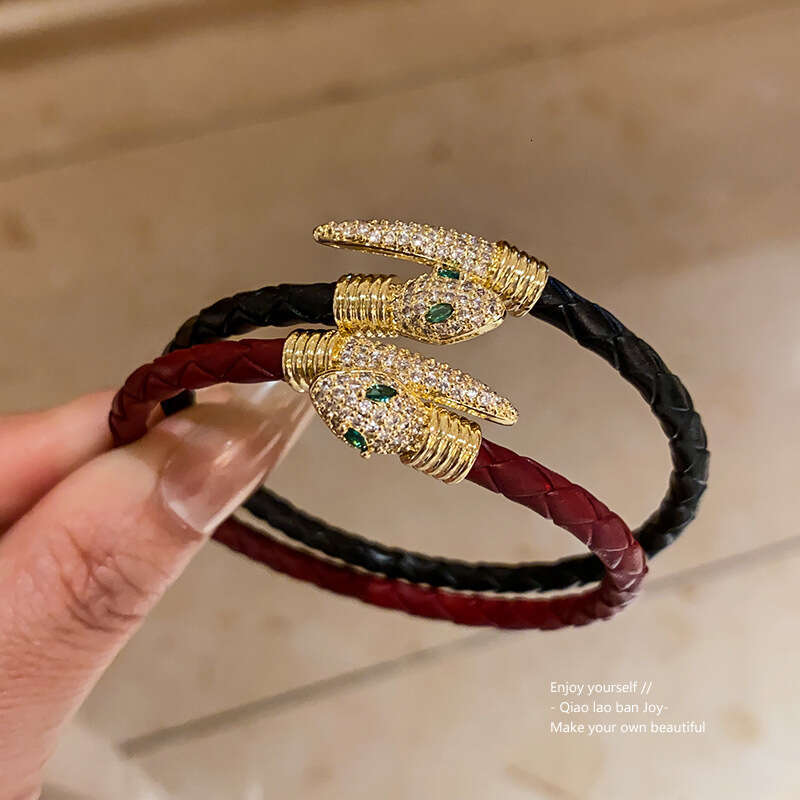 Real Gold Plated Zircon Snake Open Niche Retro Personality Bracelet Light Luxury High-End Versatile Jewelry For Women