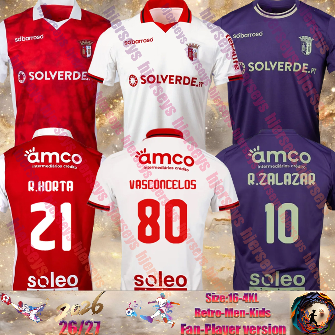 25 26 SC Braga Soccer Jerseys F.NAVARRO A. DJALO ANDRE HORTA BRUMA ABEL RUIZ BANZA MENDES RONY LOPES R. HORTA PIZZI VASCONCELOS EL OUAZZANI ZALAZAR Football Shirt men kids