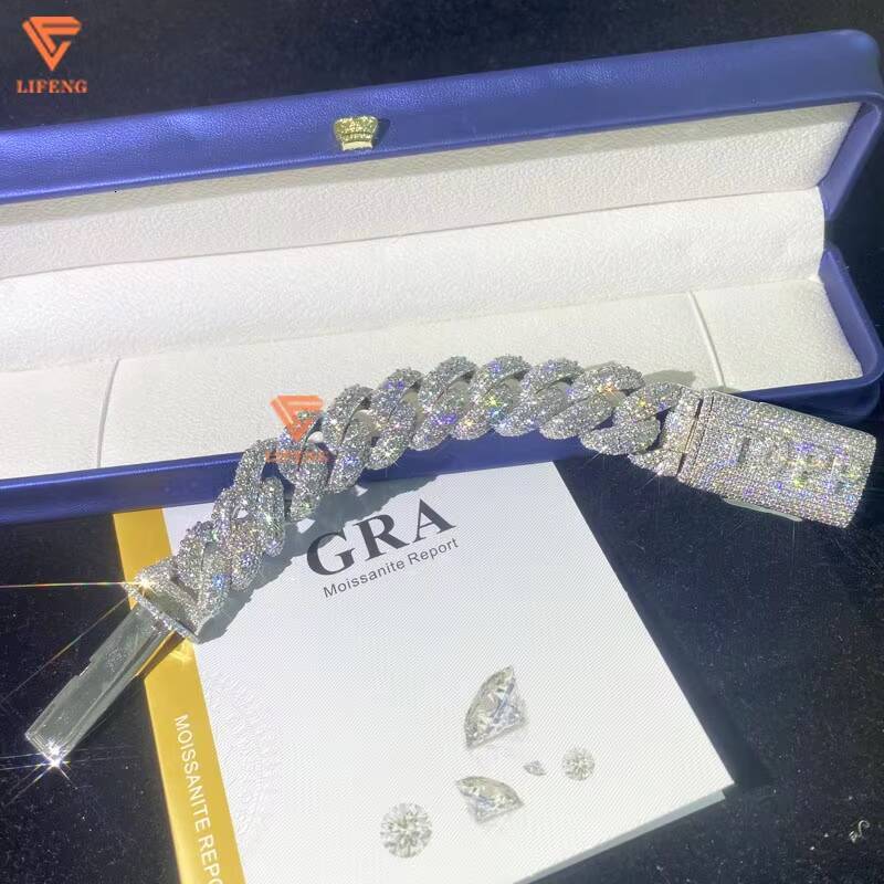 Diamond Cuban Link Chain Moissanite Bracelet Gold Plated 925 Sterling Silver Fashion Jewelry for Men Women Passes Diamond Test