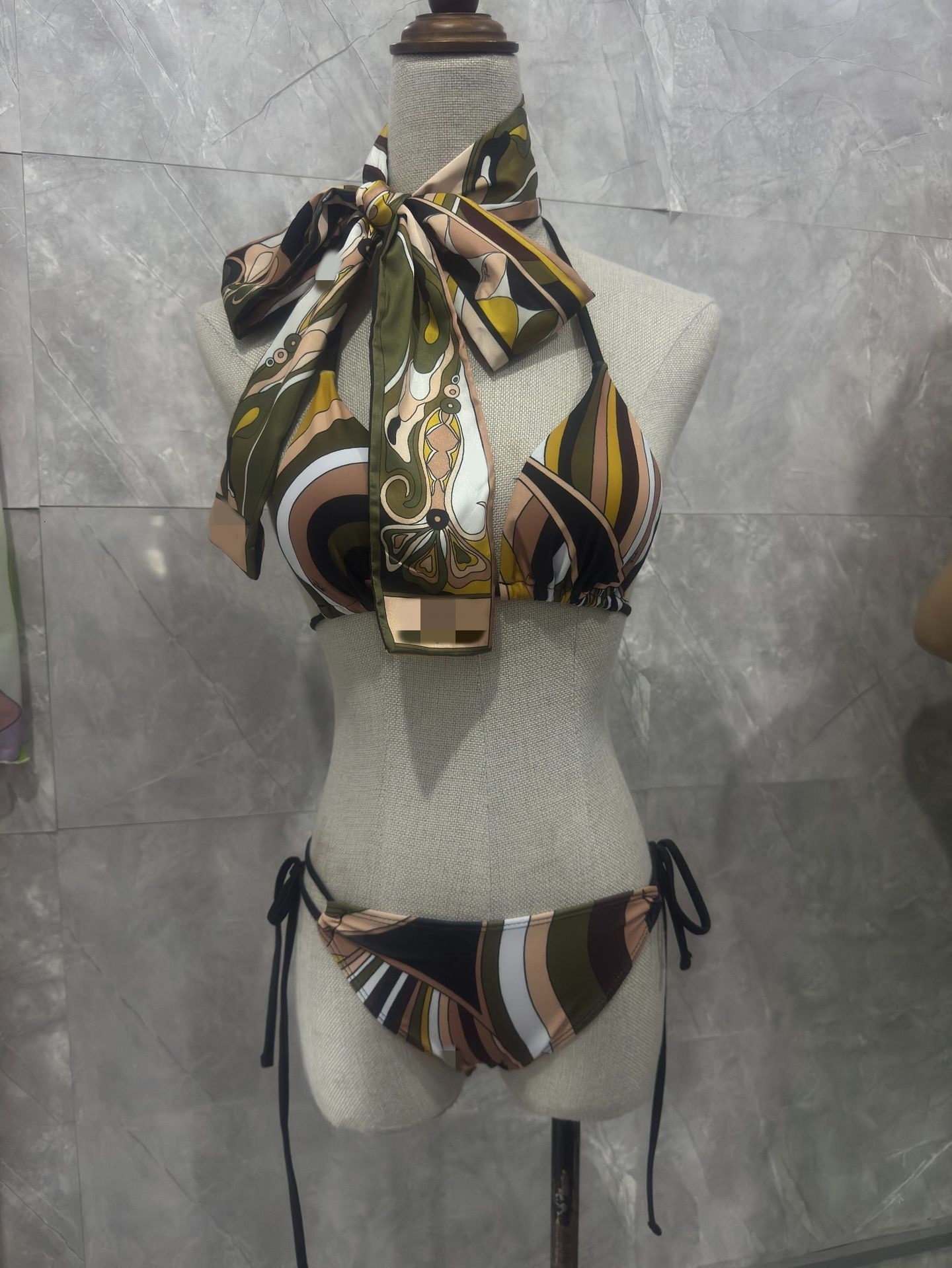 Womens Hollow Out One-piece Swimsuits And Skirt Geometry Print Sexy Bikini Fashion Beach Bathing Suit 250327