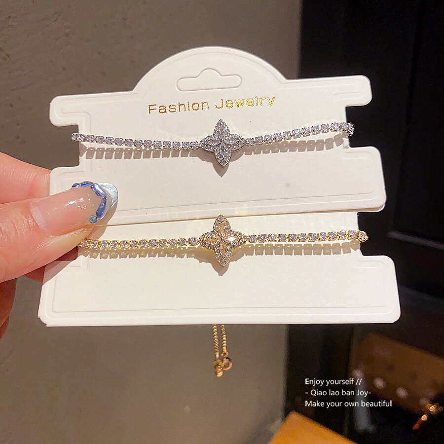 Korean-Style Exquisite Zircon Flower Pull-Out Bracelet, Light Luxury High-End Feel, Fashionable And Versatile, Elegant Commuter Jewelry