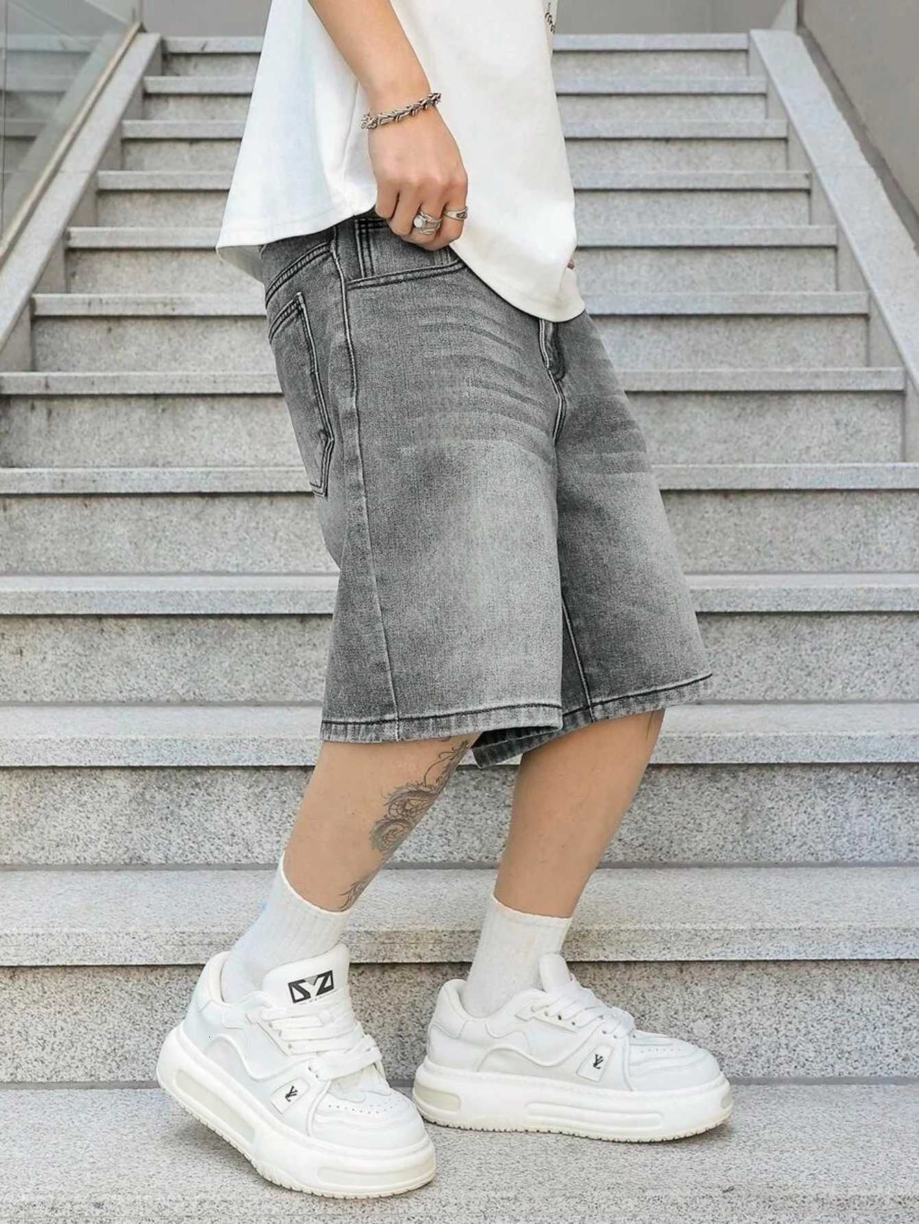 Men loose fit casual denim jorts lightweight solid color design non stretch comfortable daily wear gray black light color shorts X260417