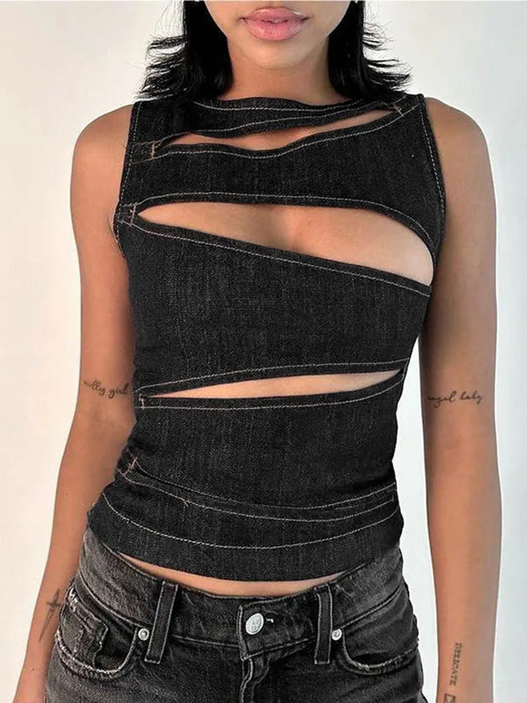 Womens Sleeveless Round Neck Vest Summer Solid Color Hollow Slim Vest Top Fashion Sexy Streetwear Womens Slim Vest Top 260416