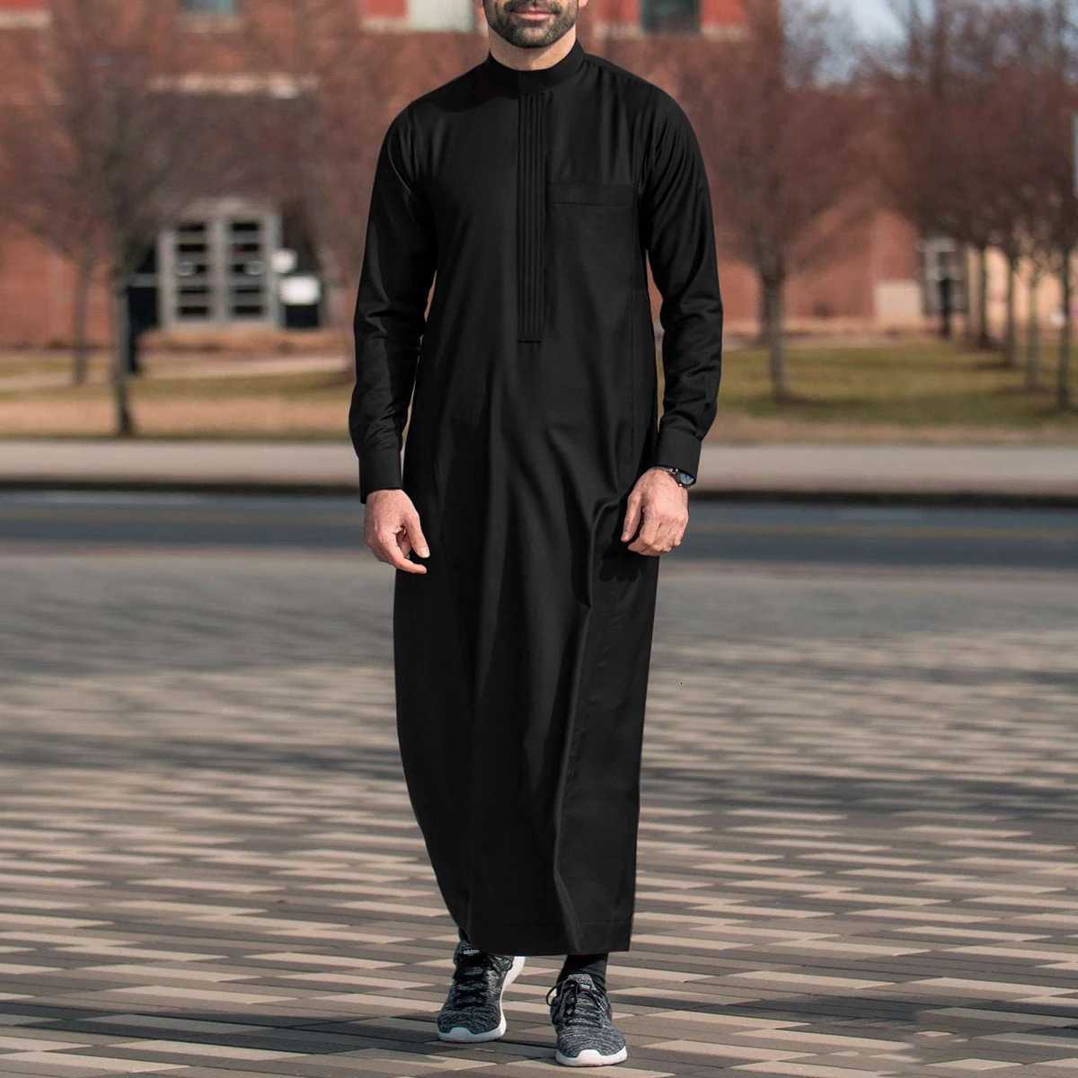 Arabic Robe Muslim Mens Thobe Prayer Dress Festive Clothes Stand Collar Long Sleeve Embroidered Ethnic Style Islamic Clothing W251216