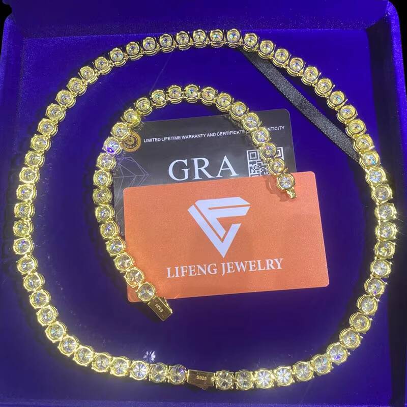 Pass Diamond Test VVS Moissanite 3-4mm Wide 925 Sterling Silver Tennis Chain Gold Hip Hop Jewelry Necklace Men Women Pearl Main
