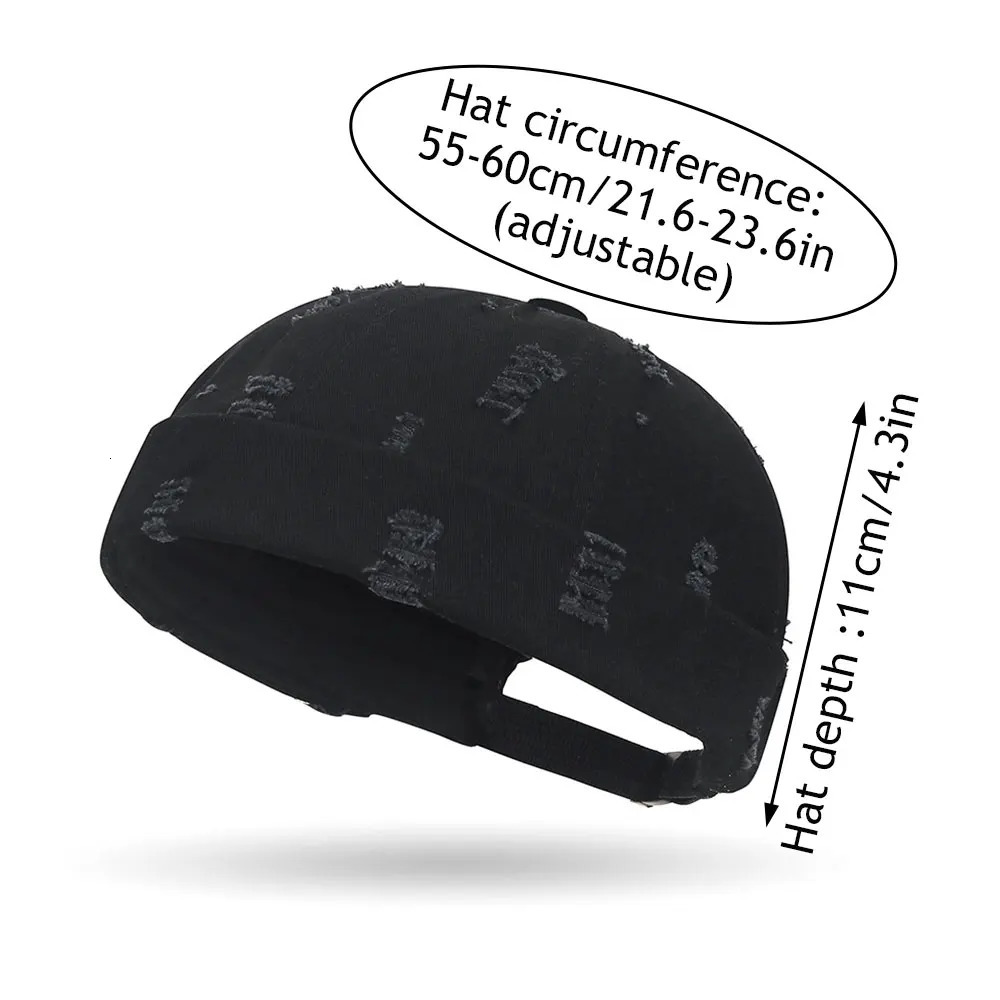 Casual Landlord Hat Without Visor Brimless Cap Fisherman Beanies Riped Hole Solid Color Docker Vintage Broken Melon 260417