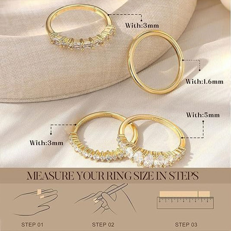 Jewelry Ring Plated Stackable Non Tarnish Dainty Wedding Bands Gold Ring Stack Set for Women Trendy Minimalist Cubic Zirconia Statement Engagement Pro