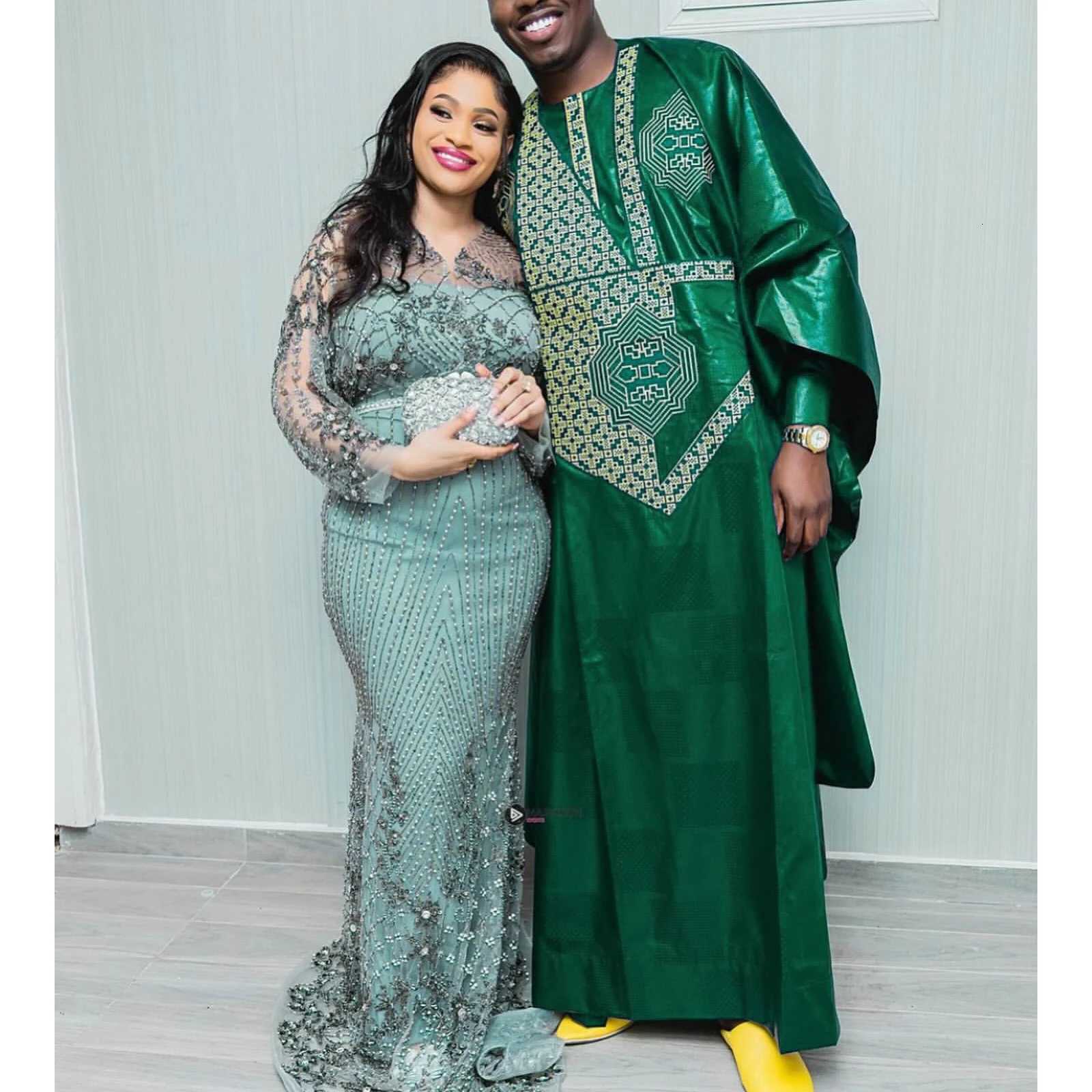 African Clothing For Men Traditional Bazin Riche Embroidery Design Top Long Sleeve 3 Piece Set W2512161