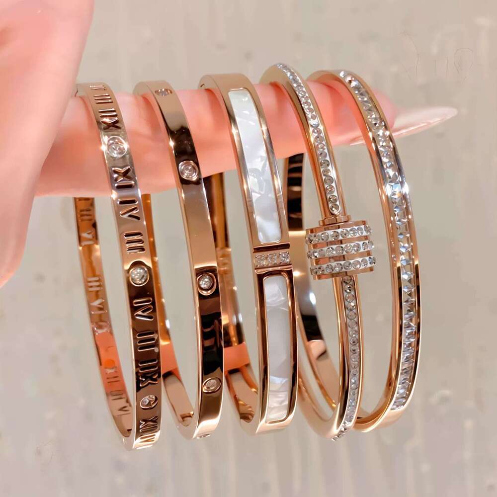 Titanium With Diamond Inlay, Open For Women, 18K Real Gold Plated, Non-Fading Bracelet, Wholesale Stainless Steel Bracelet