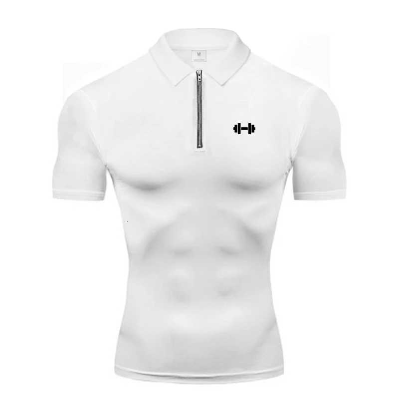 Summer Quick Dry Short Sleeve Polo Shirts Compression Tight Mens Bodybuilding Muscle Shirts Gym Fitness Trainer Trainning Polo W260317