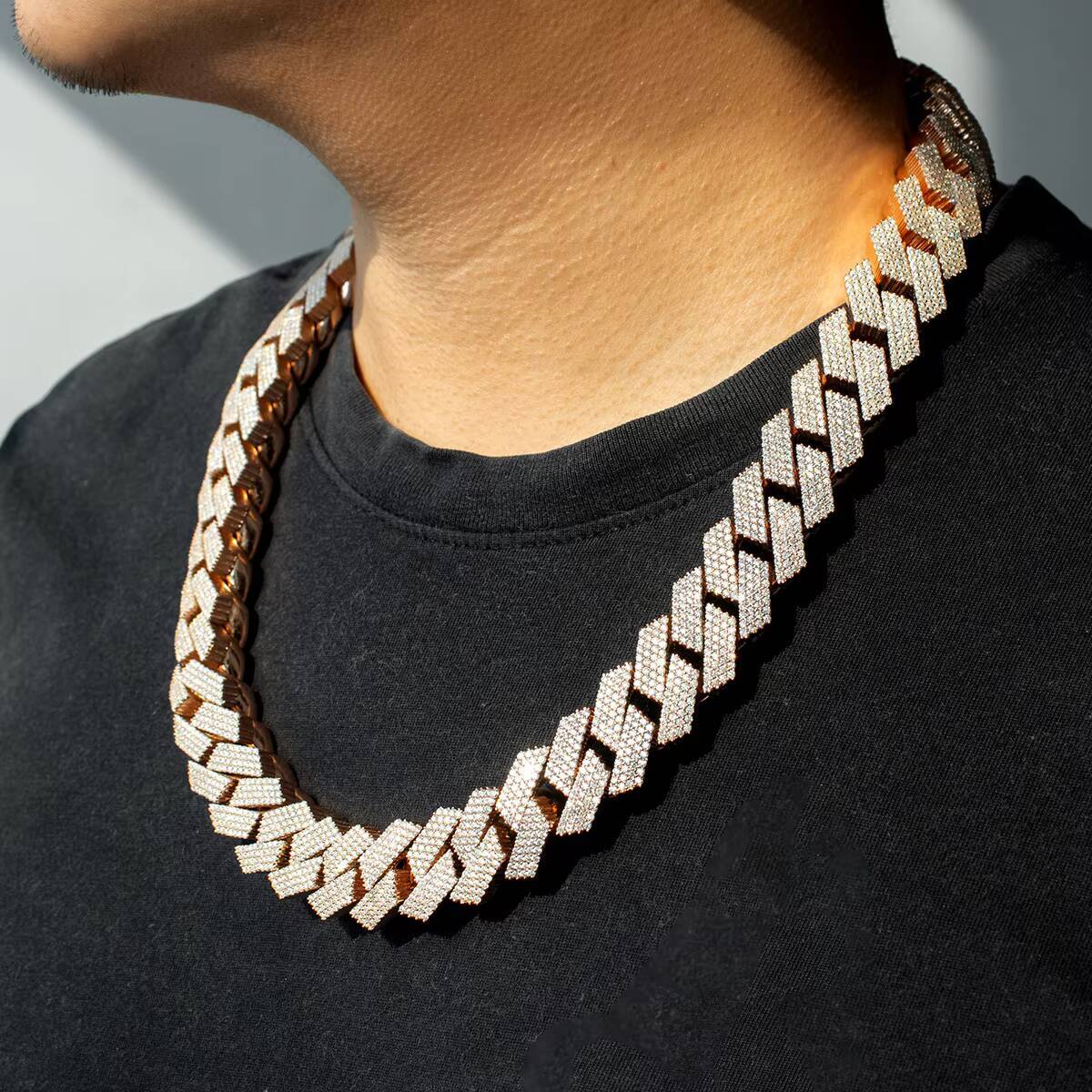 Hip Hop Rapper Ice Out Cuban Chain 20mm Wide 4 Rows of Moissanite Full Ice Out Cuban Link Chain Necklace