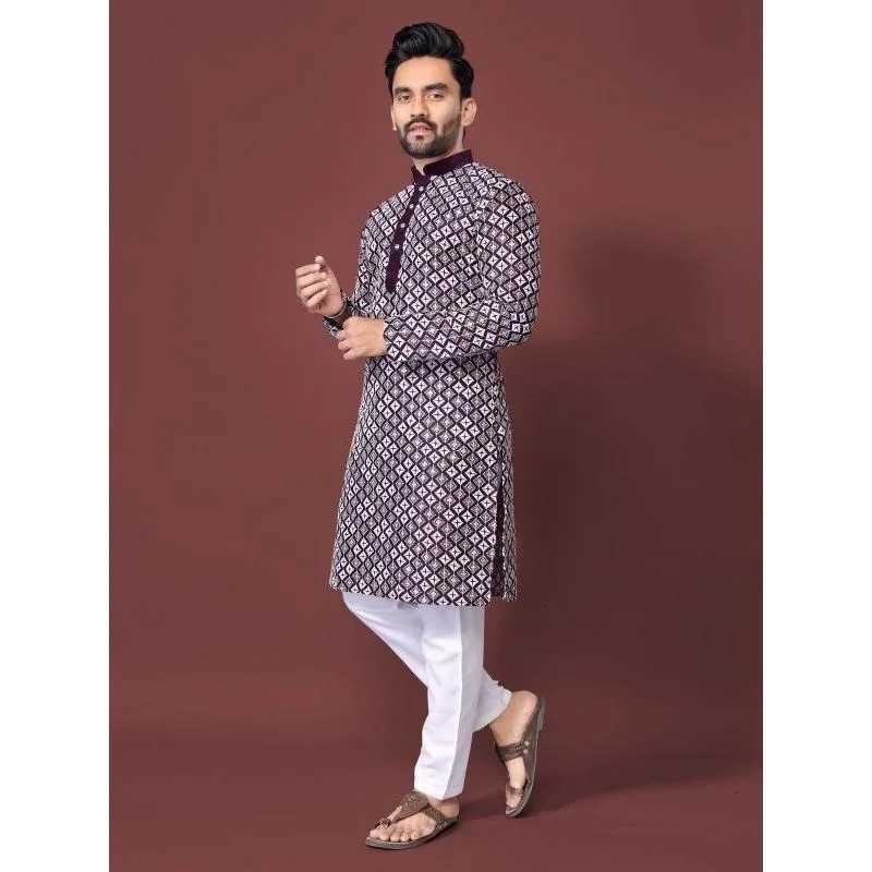 Luxury Casual Islamic Arabic Abaya Robe National style Ethnic Print Stand Collar Youth Mid-length Shirt Coat Muslim Men Kurta W251216