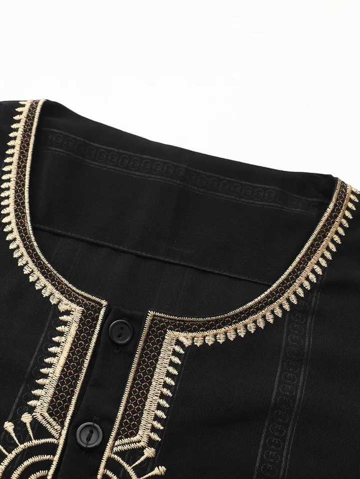 2025 Elegant Retro Muslim Mens Robe round Neck Loose Festival Clothing Moroccan Style Luxury Simple Design for Men W251216