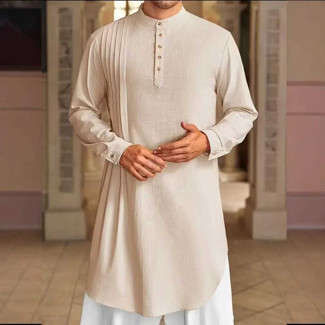 Mens Muslim Dress Long-sleeved Clothing 00 Cotton Pullover Kaftan Robe Men Jubba Thobe Pakistan Saudi Arab Caftan Islamic Top W251216