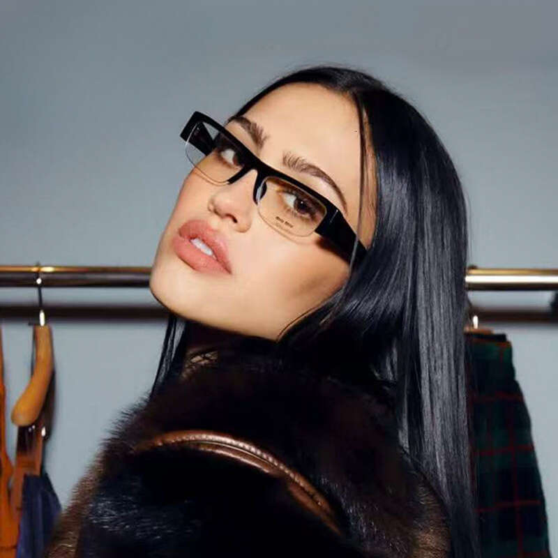 Designer Square Half-Frame Glasses Women Vintage Small Narrow Thick Temple Non-Prescription Eyewear