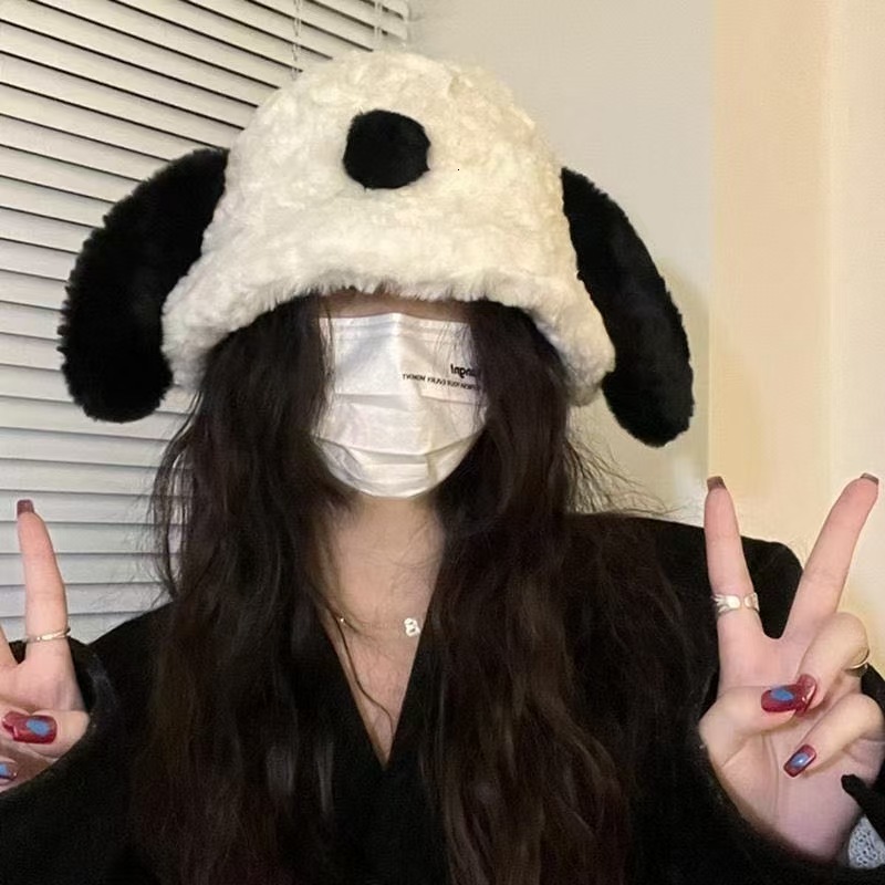 Cartoon Ears Plush Peaked Winter Cute Puppy Baseball Thermal Duck Tongue Hat Outdoor Coldproof for Autumn Winter 6XDA 240712