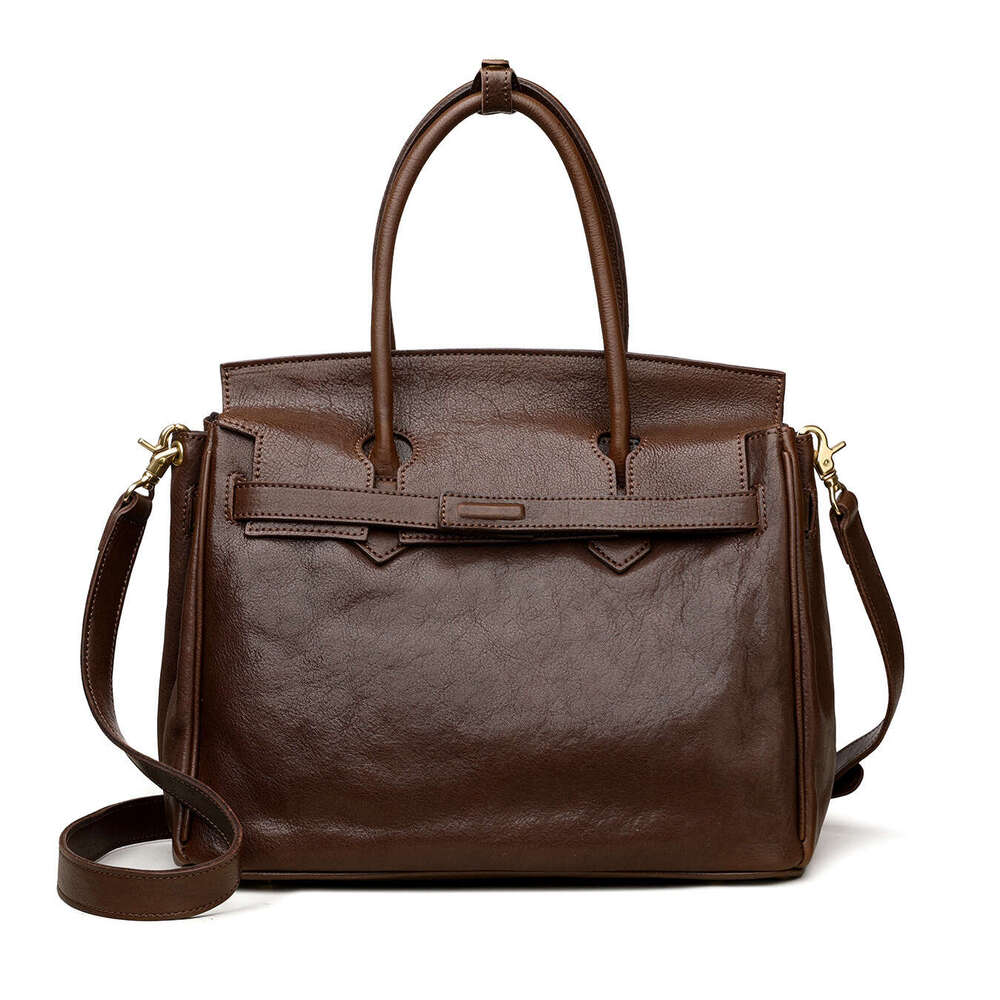 2026 New Women Large Capacity Cowhide Leather Handbag Luxury Niche High End Top Handle Bag All Season Ladies Shoulder Bag Fashion Purse SENYY