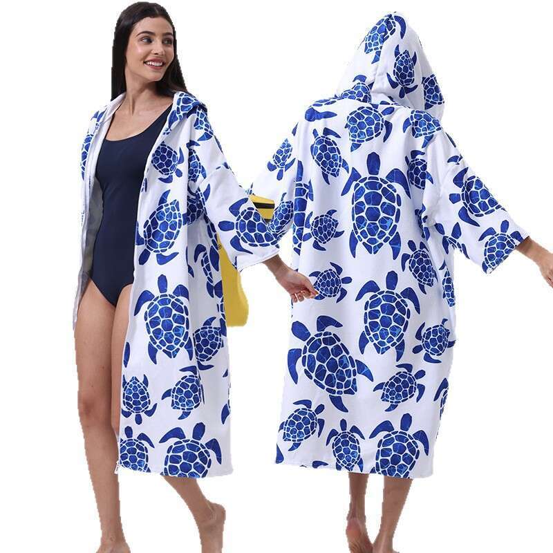 Zipper Hooded Cape Bath Towel Microfiber Bathrobe Wearable Swimming Beach Towel Quick Dry Soft Absorbent Surf Poncho MAKOUFEI