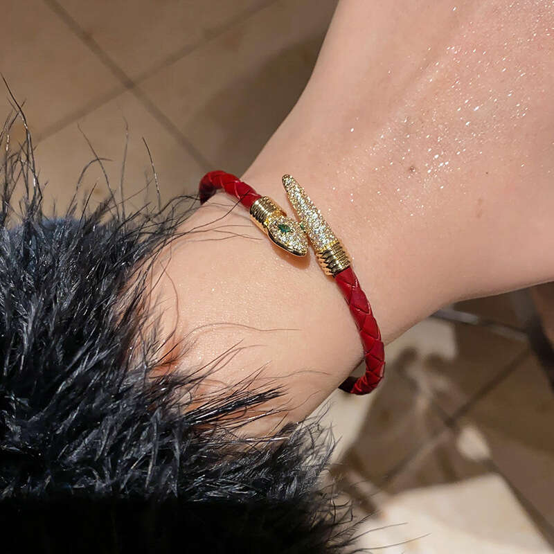 Real Gold Plated Zircon Snake Open Niche Retro Personality Bracelet Light Luxury High-End Versatile Jewelry For Women
