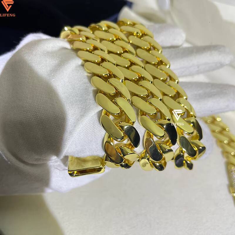 Fashion New Style 14mm Cuban Link Chain Yellow Gold Plated 925 Sterling Silver Hip Hop Fine Jewelry Plain Necklace Bracelet