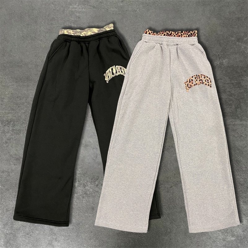 Leopard Print Letter Embroidered Double Waistband Street Casual Pants Y2K Style Mens And Womens Versatile Sweatpants 260416