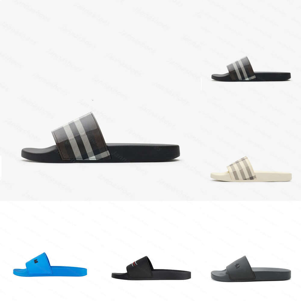 Designer Check Slides Vintage Printing Tartan Slippers Sliders Mens Furley Archive Summer Beige Print Embossed Logo Slide Dark Cerulean Blue Mangrove Size 35-46