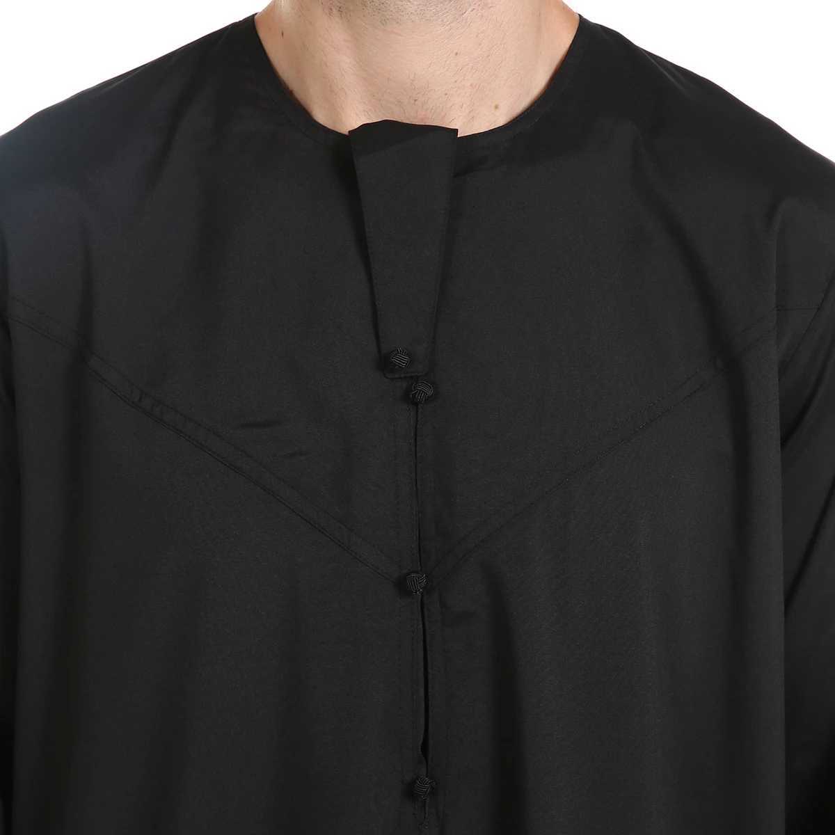 TH87 Mens Muslim Middle Eastern Men Long Sleeves Pure Color Handmade Buckle Robe Ramadan Eid Jubba Thobe W251216