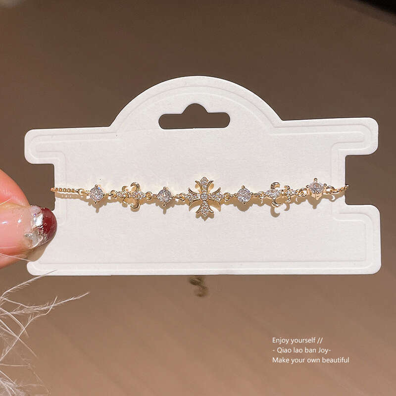 Iris Flower Zircon Cross Adjustable European And American Versatile Stylish Bracelet, Fashionable Niche Design Jewelry