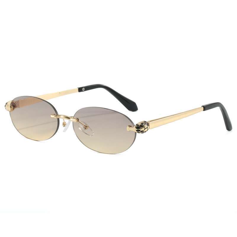 2026 New Women's Frameless Oval Sunglasses Unique Snake Head Design European American Style UV Protection Fashion Eyewear for Outdoor & Daily Wea