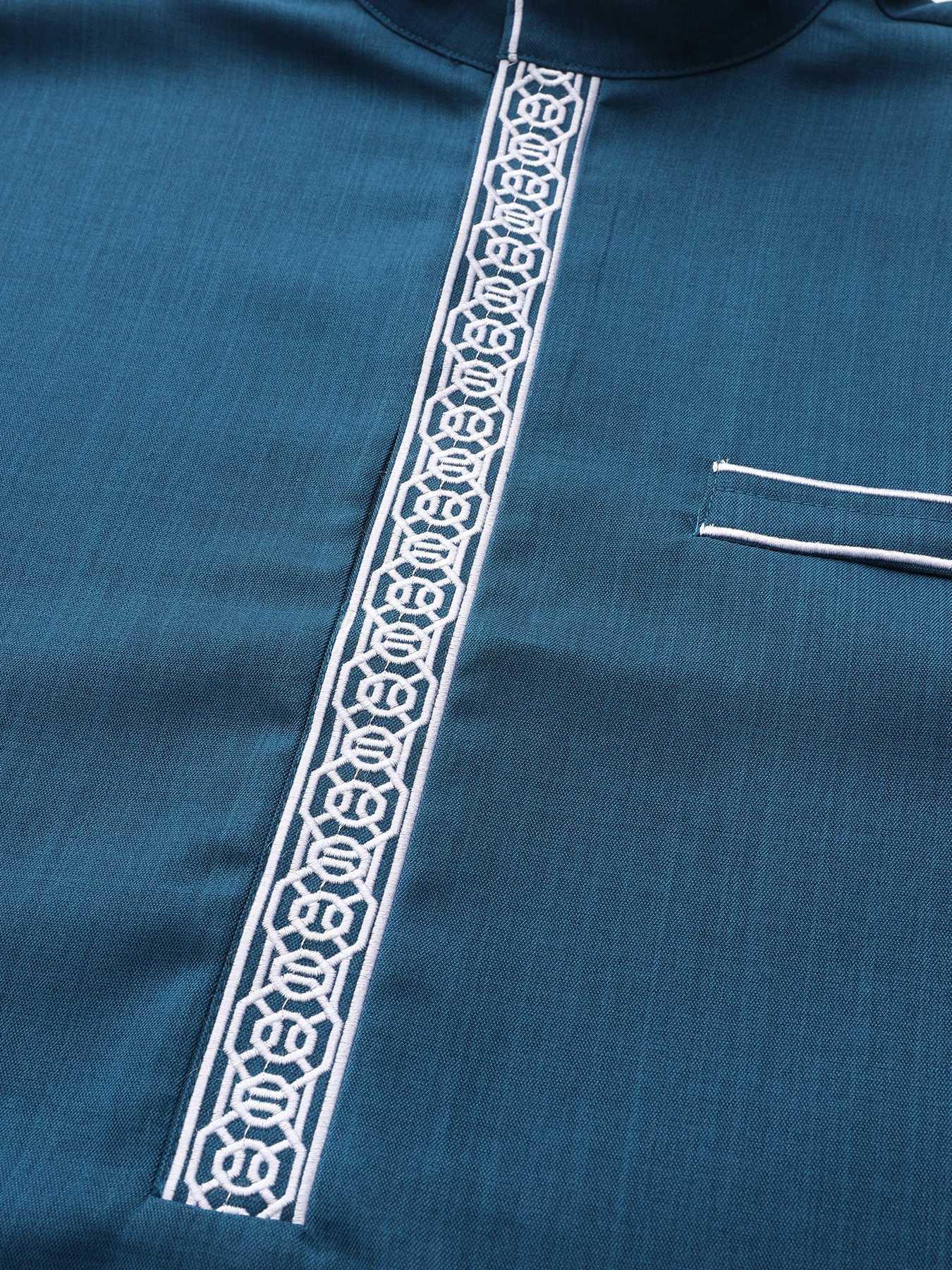 Long sleeve embroidered stand collar thobe Muslim Arab mens robe W251216