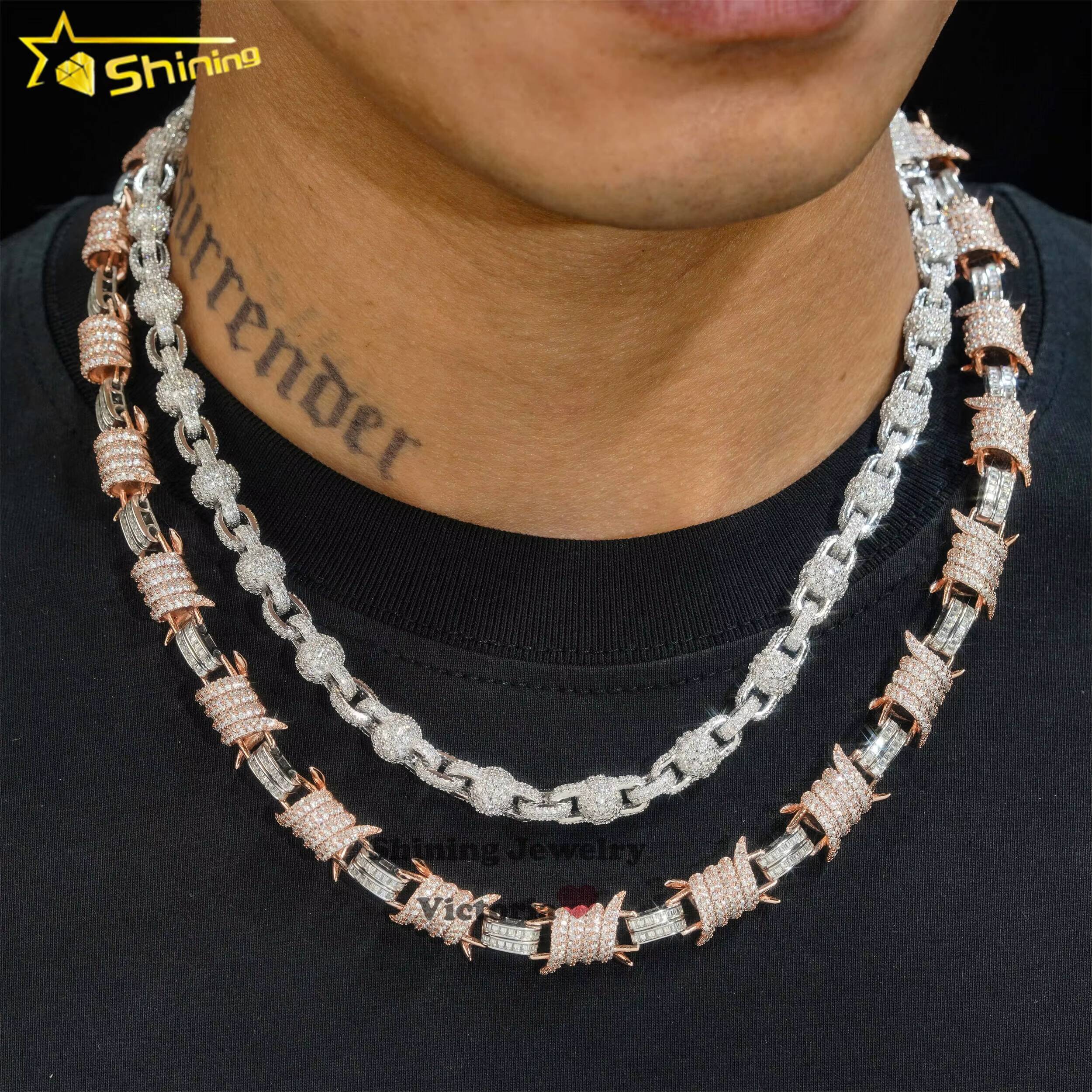 New Design Vvs Moissanite Rosary Ball Chain Hip Hop Rapper Jewelry Moissanite Chain Necklace 8mm