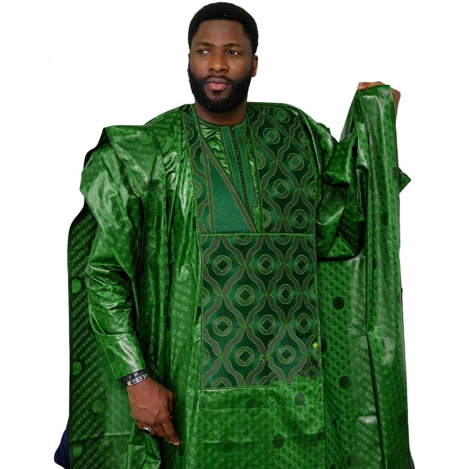 African Clothes For Men Traditional Bazin Riche Embroidery Design Top Long Sleeve 3 Piece Set W251216