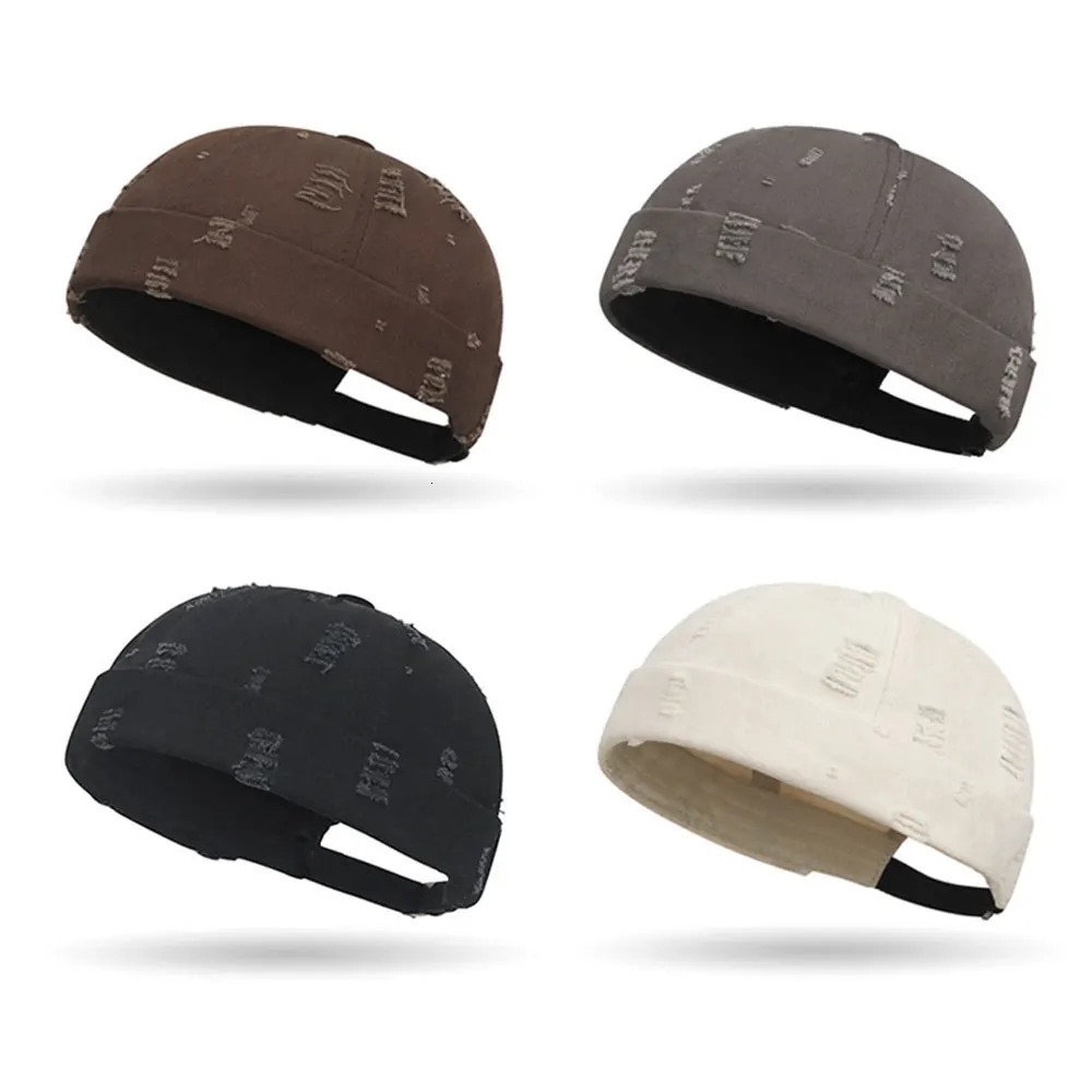 Casual Landlord Hat Without Visor Brimless Cap Fisherman Beanies Riped Hole Solid Color Docker Vintage Broken Melon 260417