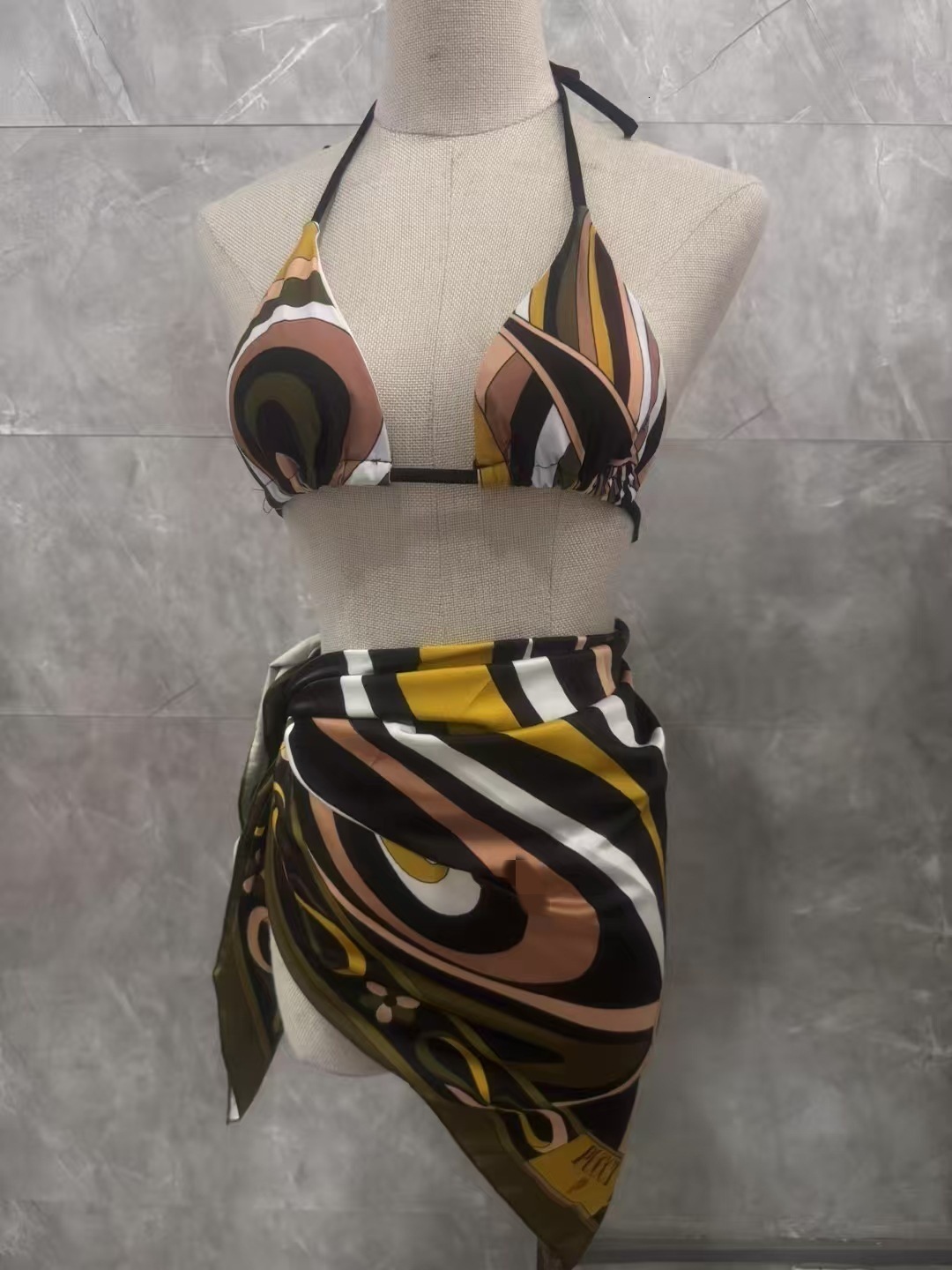 Womens Hollow Out One-piece Swimsuits And Skirt Geometry Print Sexy Bikini Fashion Beach Bathing Suit 250327