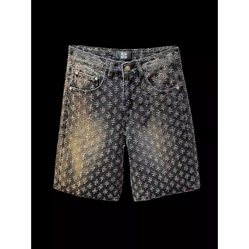 jeans for mens designer American Style New Denim Shorts Men Summer Loose Straight Ripped Jacquard High-end Feel Five-point Mid-length Pants mens cloth