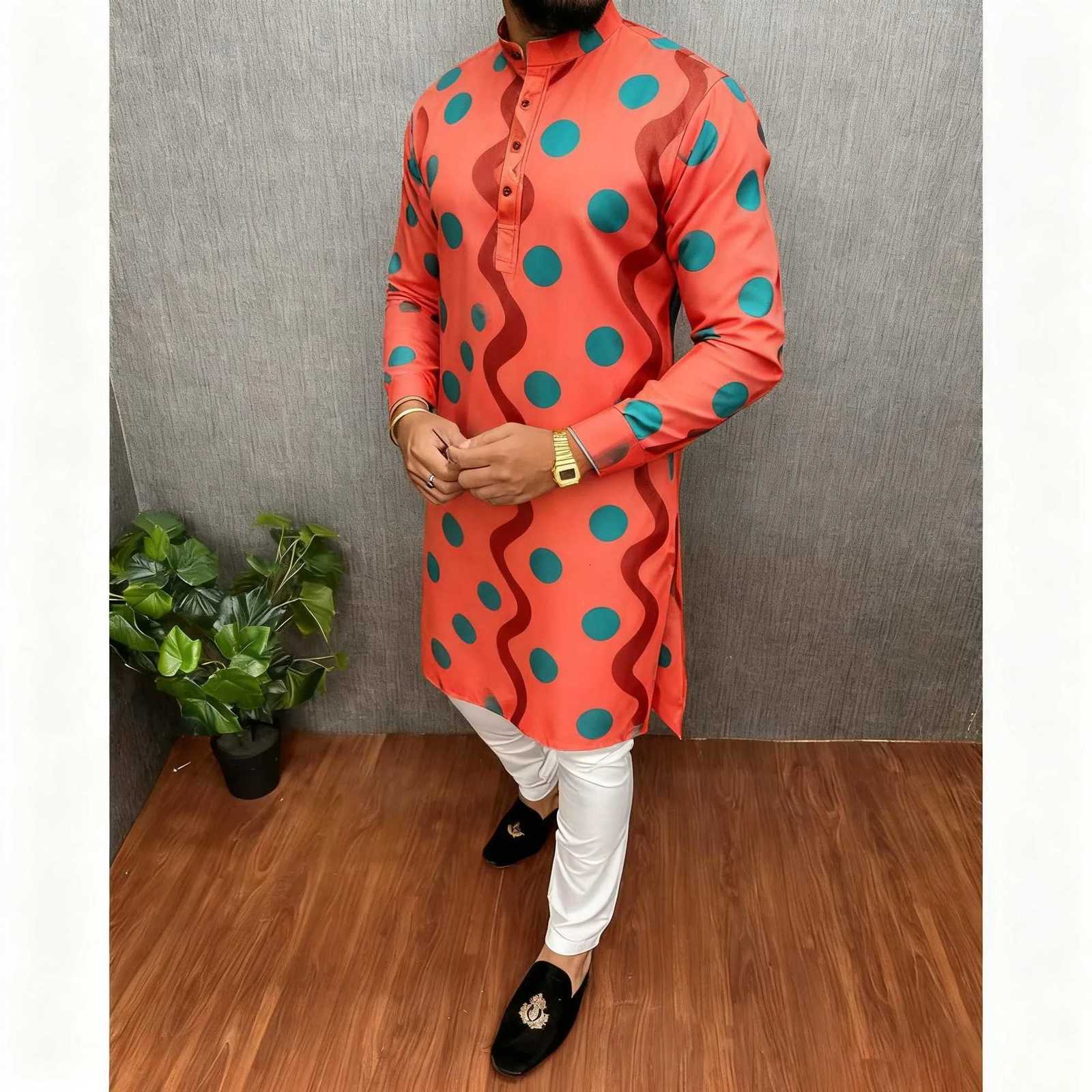 National Style Men Digital Printed Kurta Vardha Regular Mandarin Long Suitable Gandoura Homme Marocaine Khamiis Muslim Men W251216