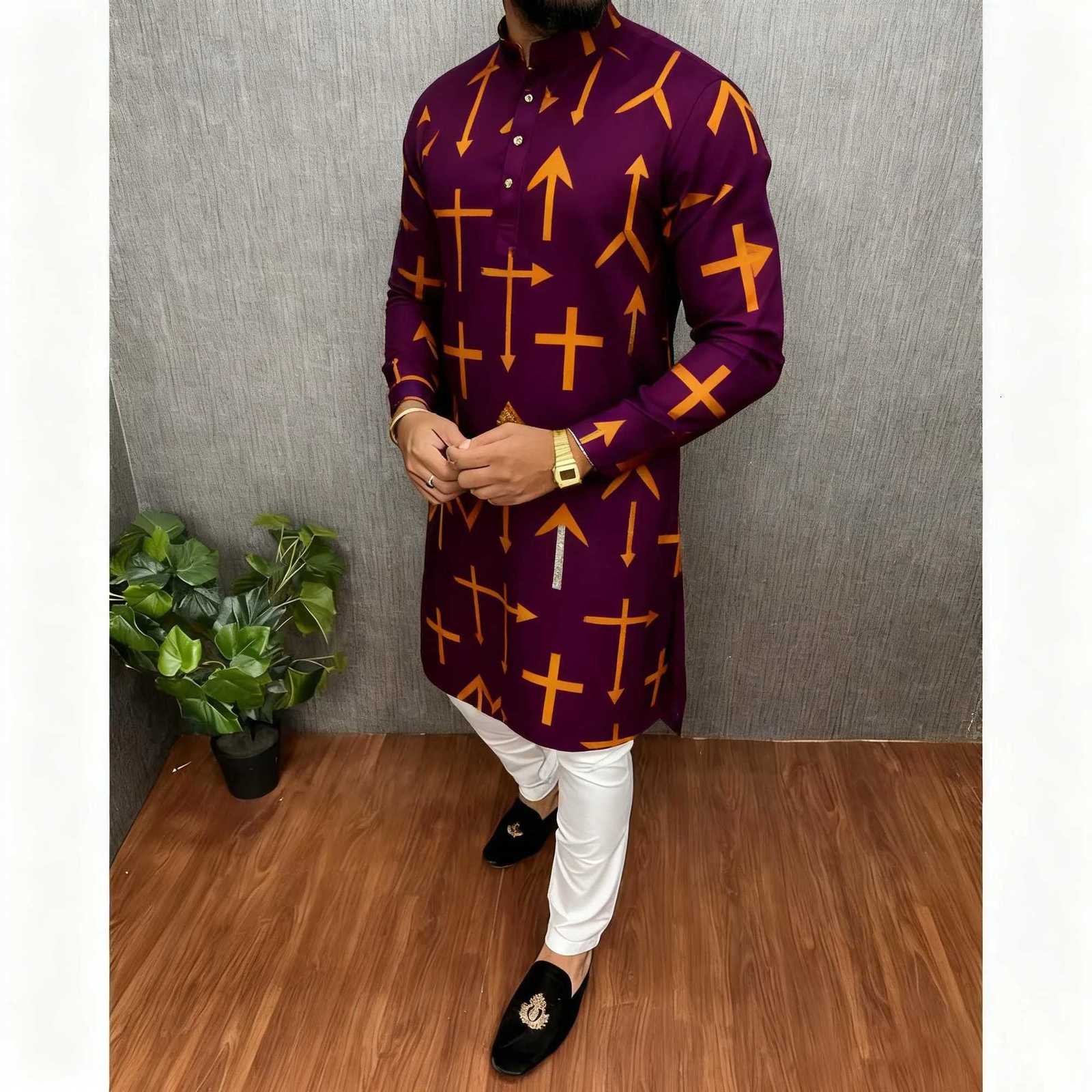 National Style Men Digital Printed Kurta Vardha Regular Mandarin Long Suitable Gandoura Homme Marocaine Khamiis Muslim Men W251216