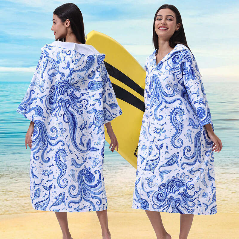 Zipper Hooded Cape Bath Towel Microfiber Bathrobe Wearable Swimming Beach Towel Quick Dry Soft Absorbent Surf Poncho MAKOUFEI