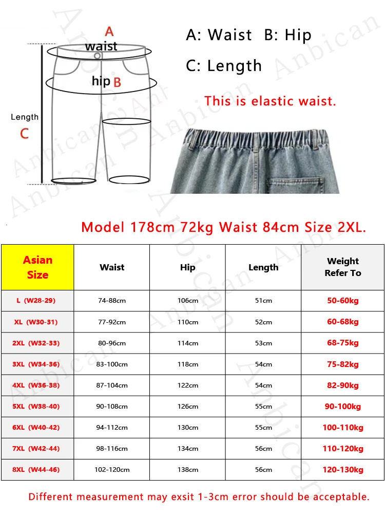 Mens Summer Denim Cargo Shorts Big Size 8XL 7XL 6XL Elastic Waist Straight Baggy Jeans Shorts 260416