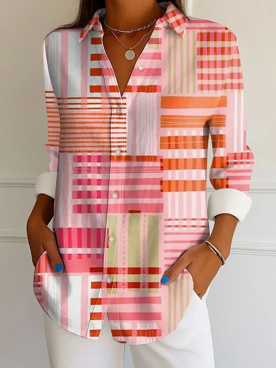 Womens Shirt Graphic Geometric Striped Fashion Tropical Daily Long Sleeve Shirts Collar Regular Tops Buttons Print Autumn 260416