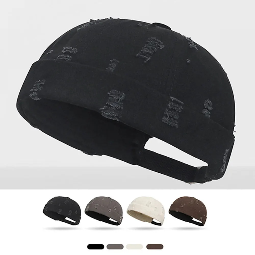 Casual Landlord Hat Without Visor Brimless Cap Fisherman Beanies Riped Hole Solid Color Docker Vintage Broken Melon 260417