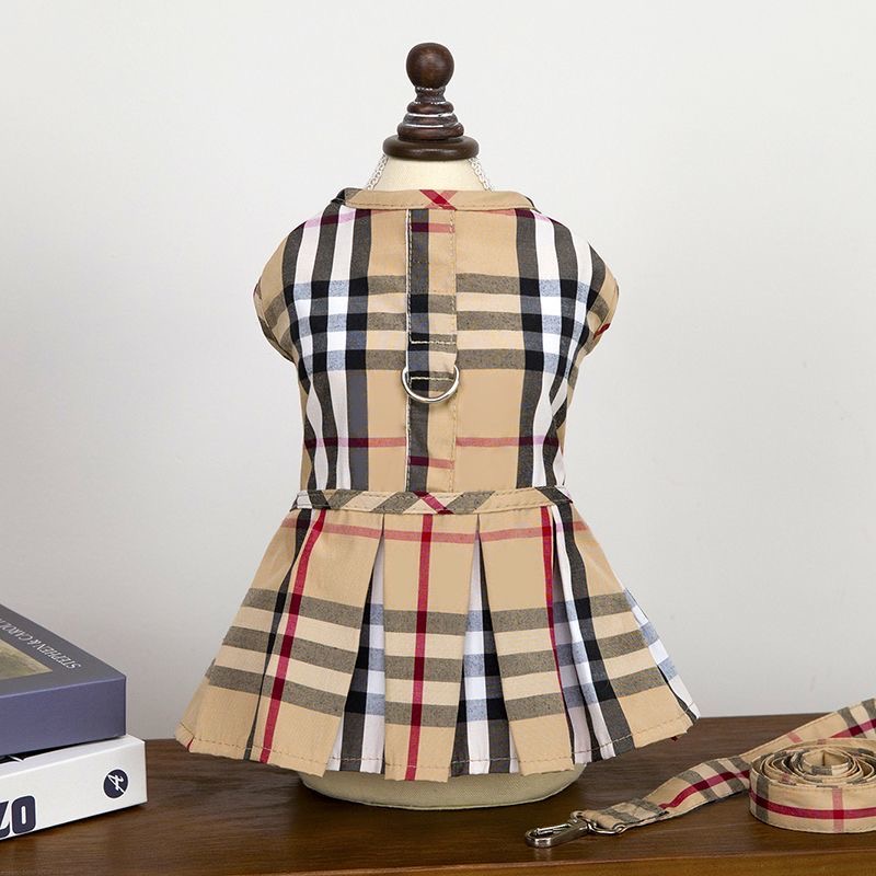 Luxury Dog Clothes Elegant Checkered Dog Harness Dress with Leash Set Stylish Plaid Pet Skirt for Small Breeds Bichon Frise Yorkie Birthday Gift for D