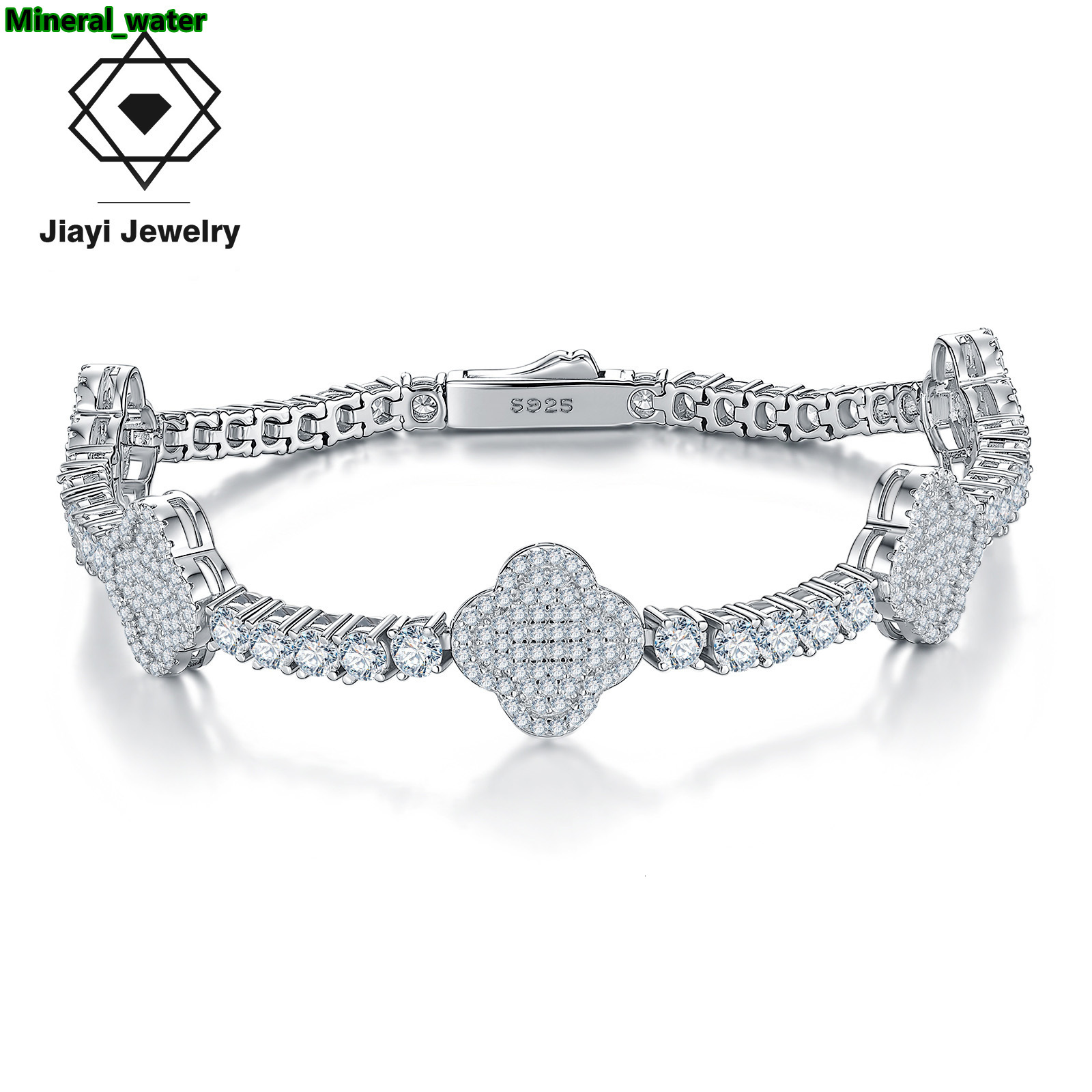 478-52 CTW S925 Sterling Silver Triple Clover Tennis Bracelet Full Paved Moissanite Fine Jewelry for Women