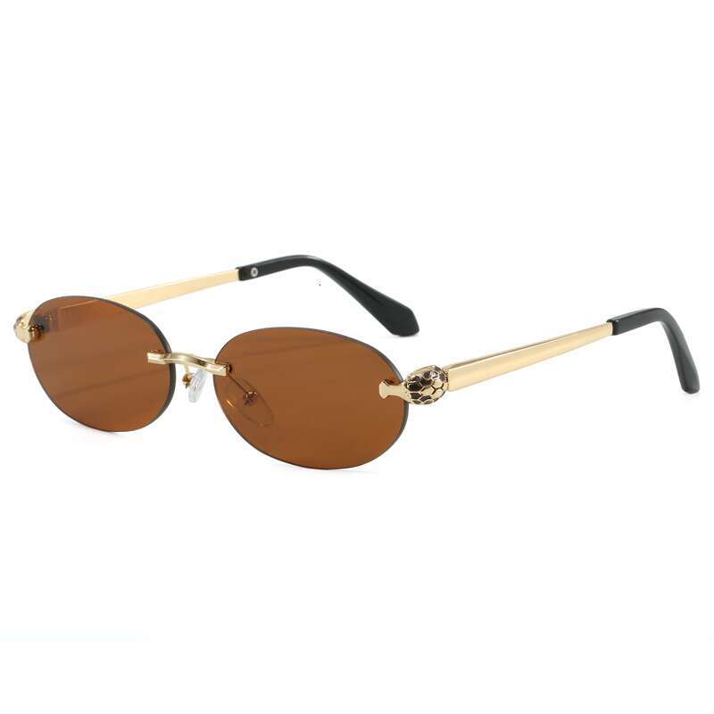 2026 New Women's Frameless Oval Sunglasses Unique Snake Head Design European American Style UV Protection Fashion Eyewear for Outdoor & Daily Wea