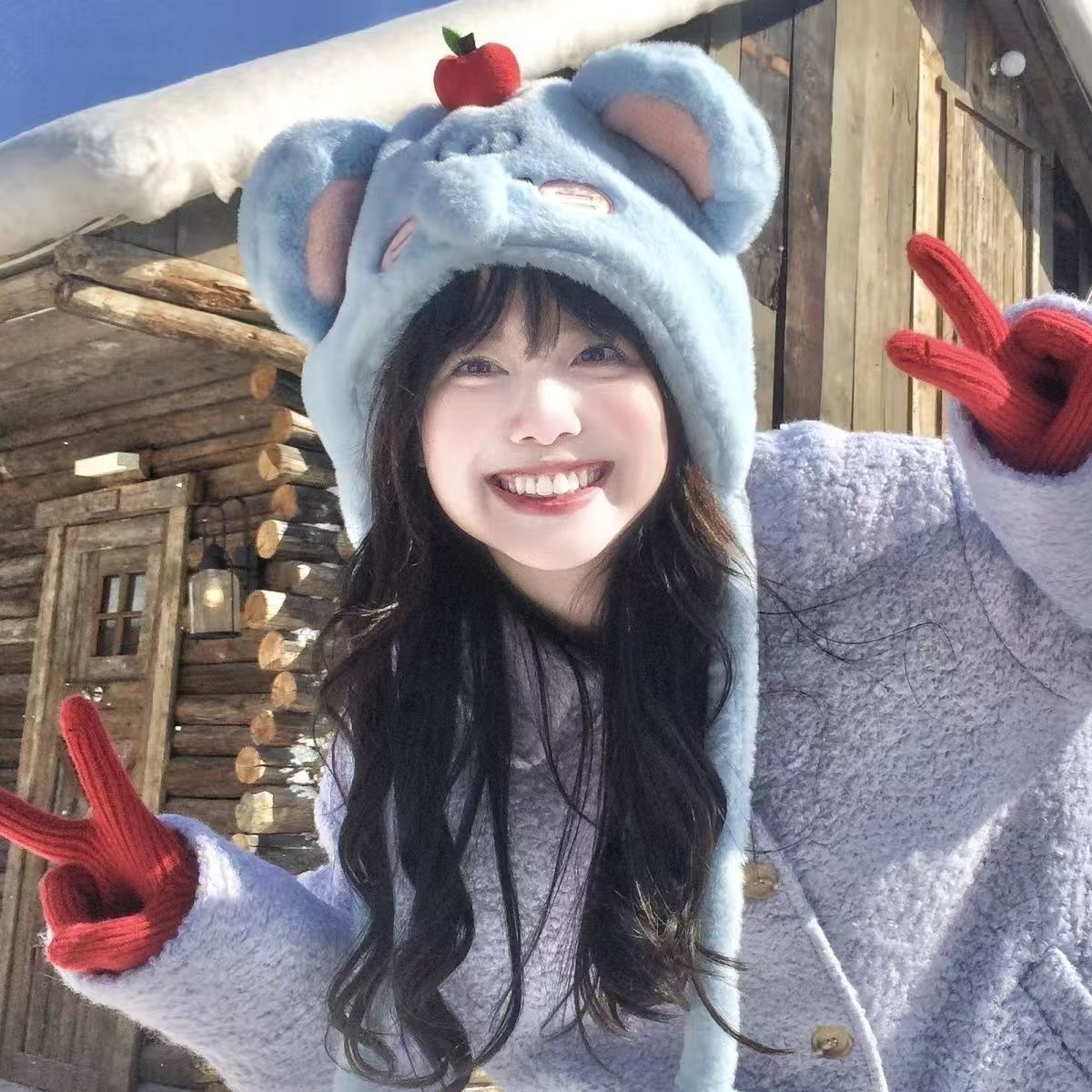 Cartoon Ears Plush Peaked Winter Cute Puppy Baseball Thermal Duck Tongue Hat Outdoor Coldproof for Autumn Winter 6XDA 240712