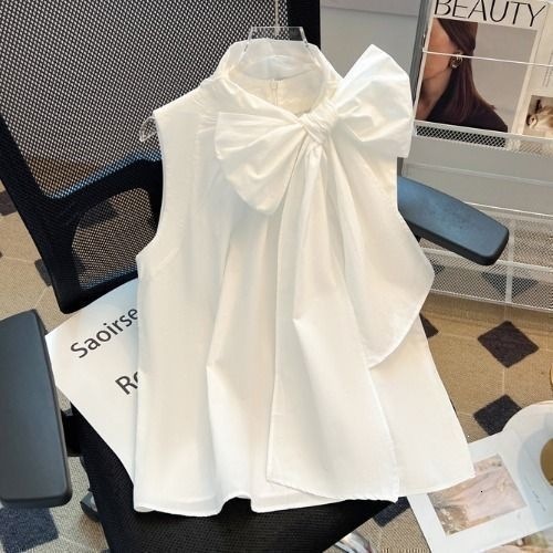 French Style Rich Lady White Bow Sleeveless Shirt Women High-end Loose Belly-covering Vest Top Summer 260417 - view 8
