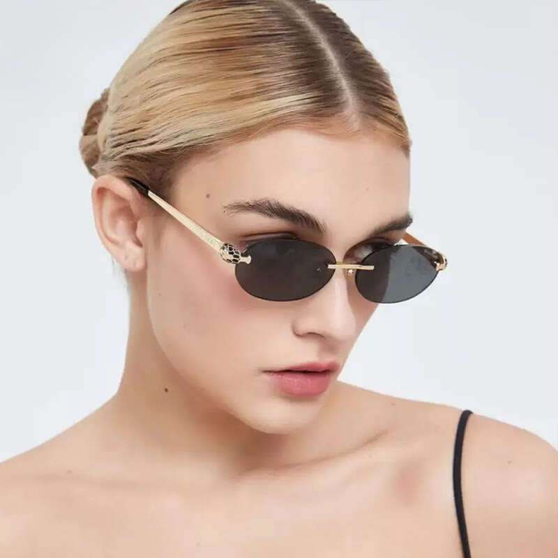 2026 New Women's Frameless Oval Sunglasses Unique Snake Head Design European American Style UV Protection Fashion Eyewear for Outdoor & Daily Wea
